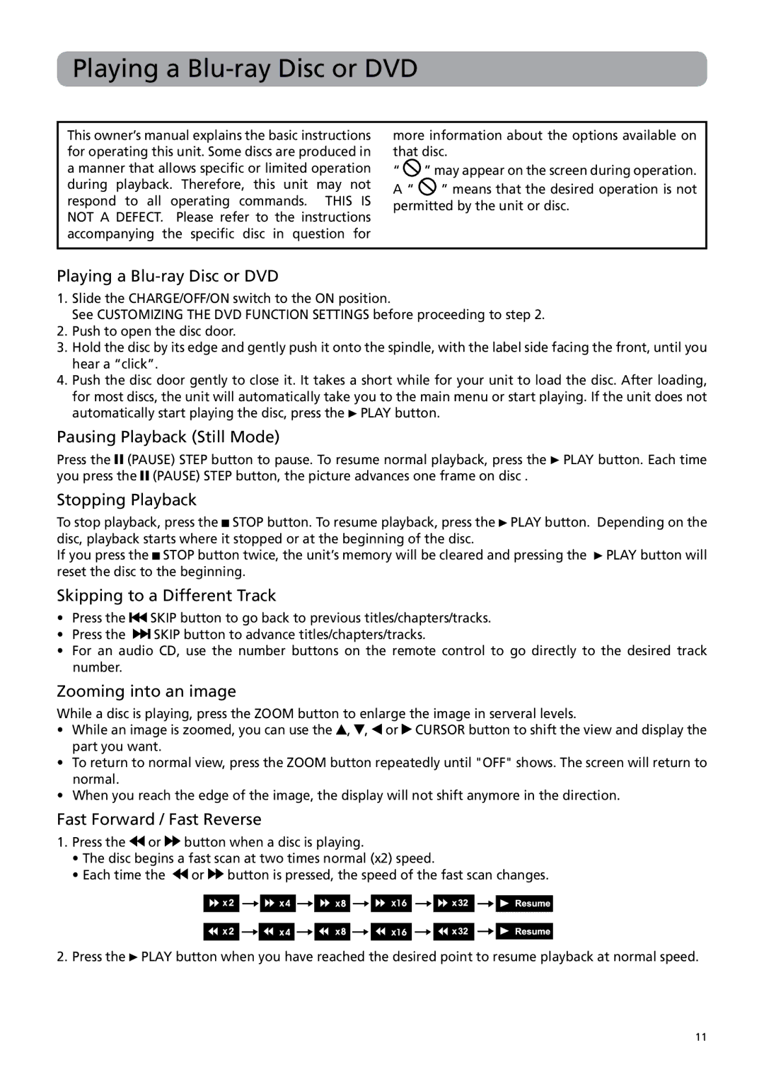 RCA BRC3108 user manual Playing a Blu-ray Disc or DVD 