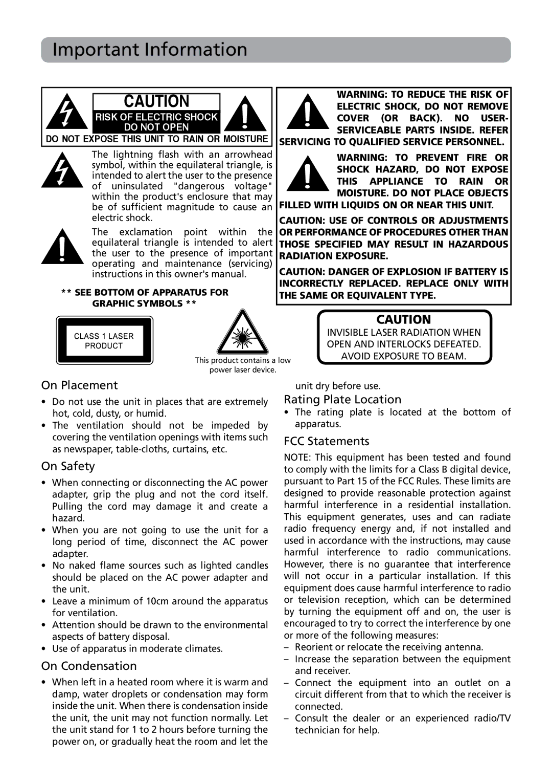 RCA BRC3108 user manual Important Information 