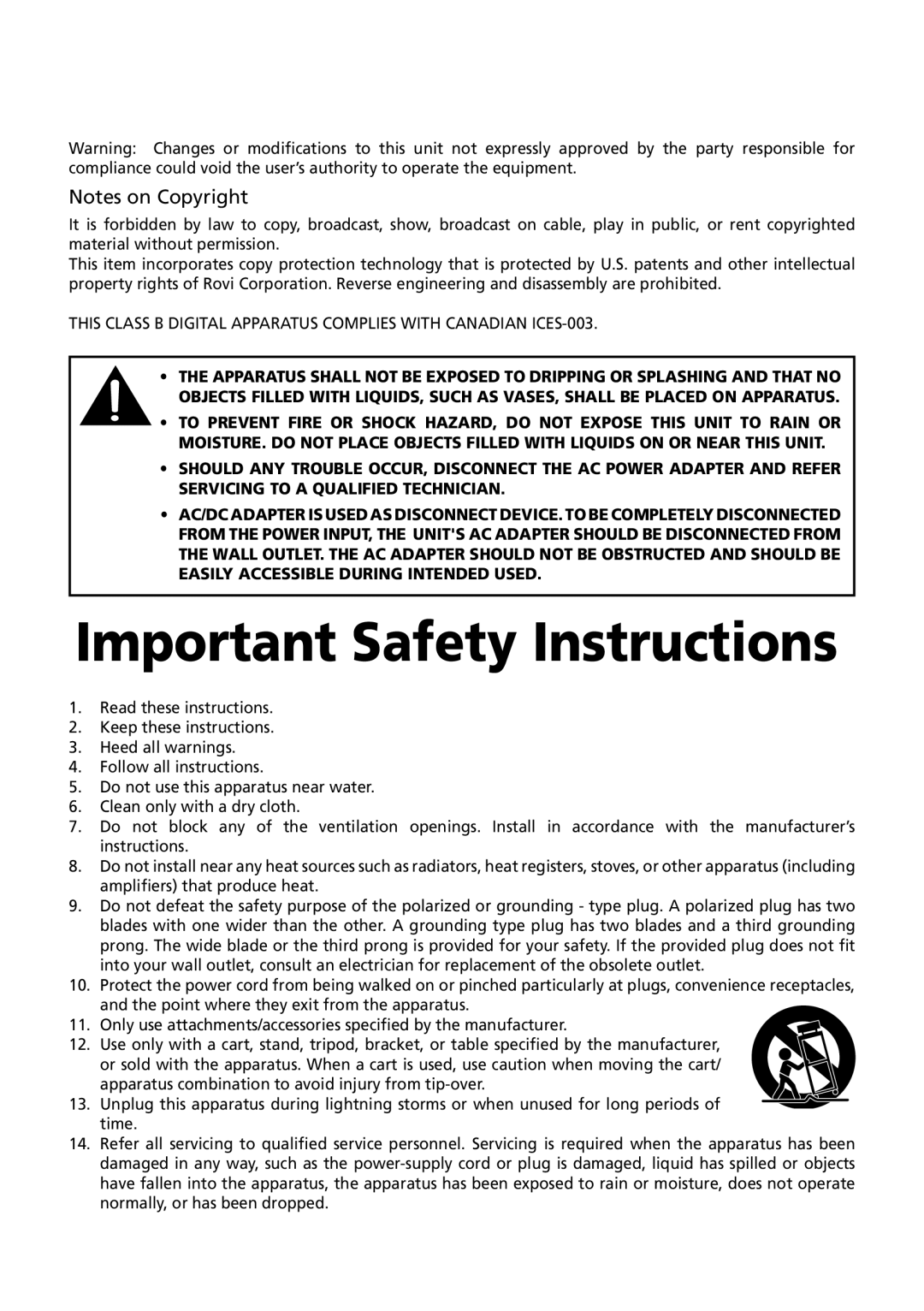 RCA BRC3108 user manual Important Safety Instructions 
