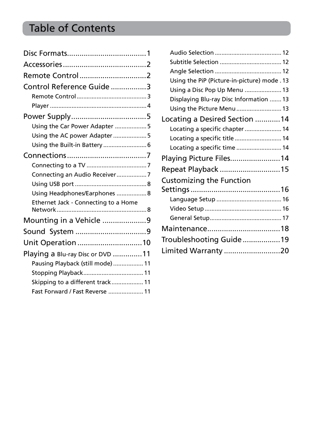 RCA BRC3108 user manual Table of Contents 