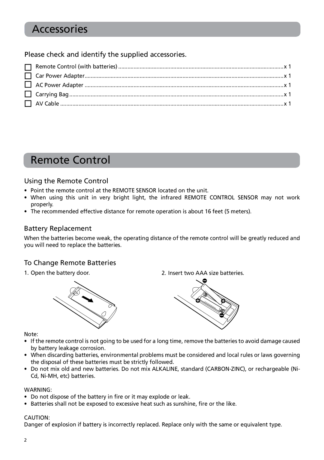 RCA BRC3108 user manual Accessories, Remote Control 