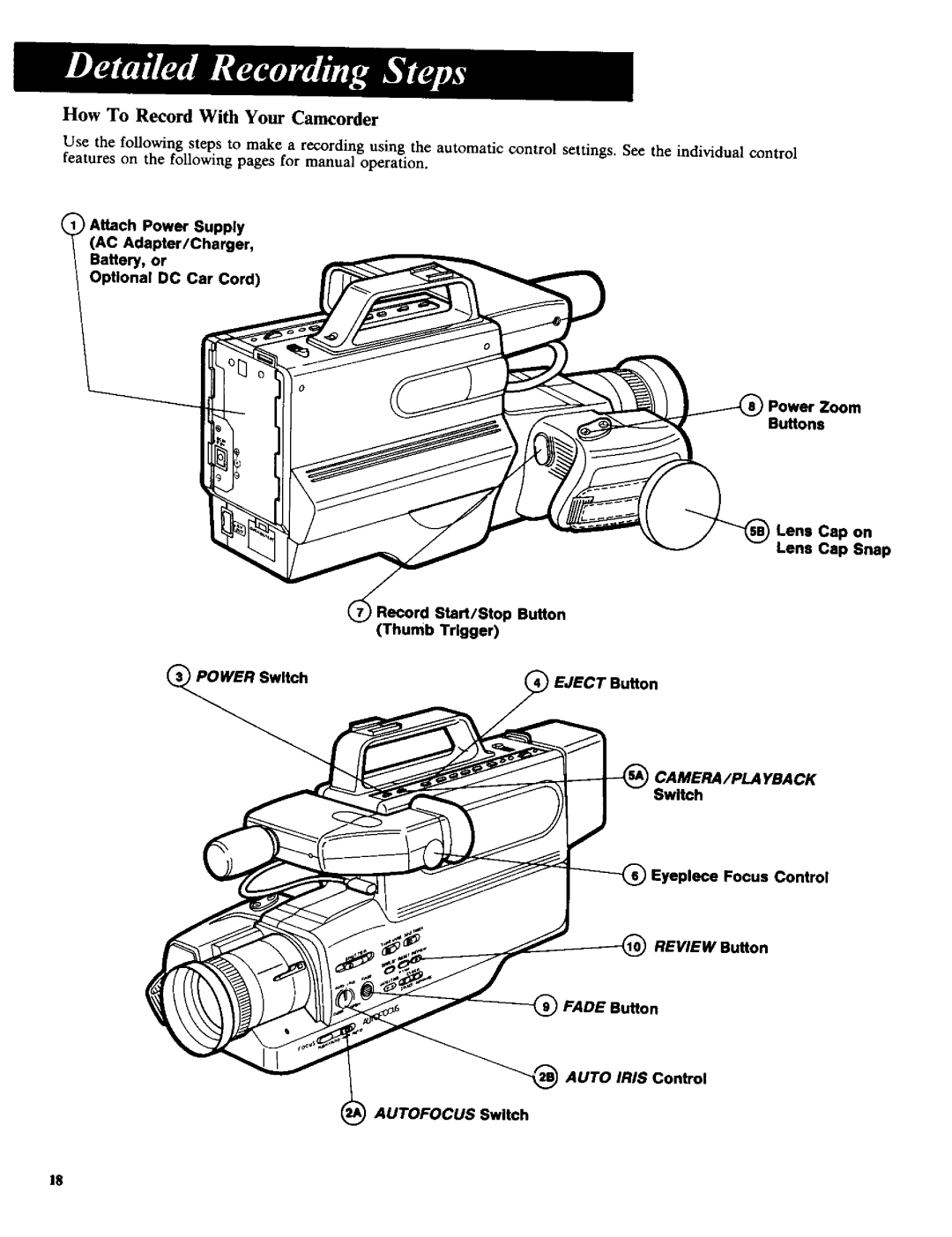 RCA CC-285 owner manual How To Record With Your Camcorder, CAMERA/PLA Yback 