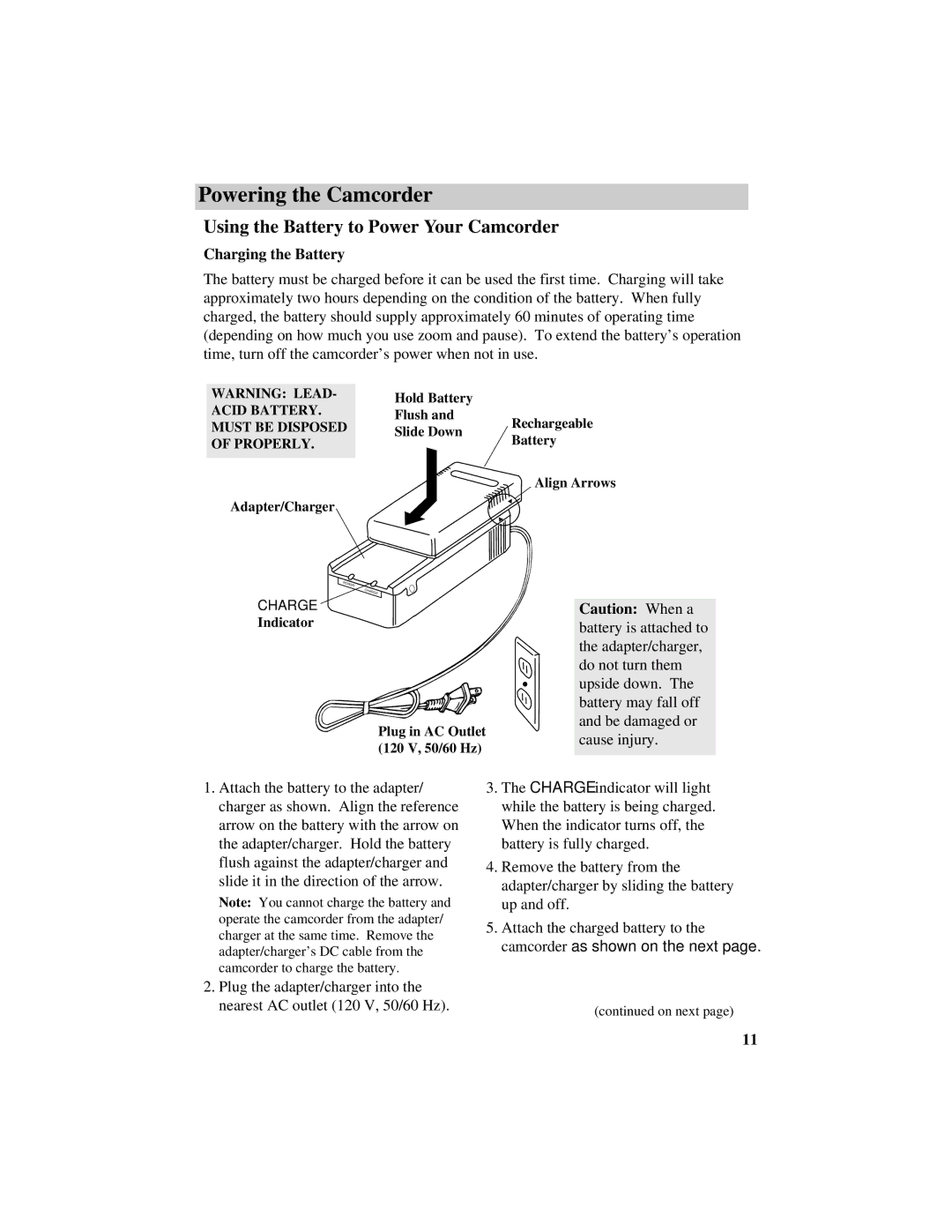 RCA CC417 manual Using the Battery to Power Your Camcorder, Charging the Battery 