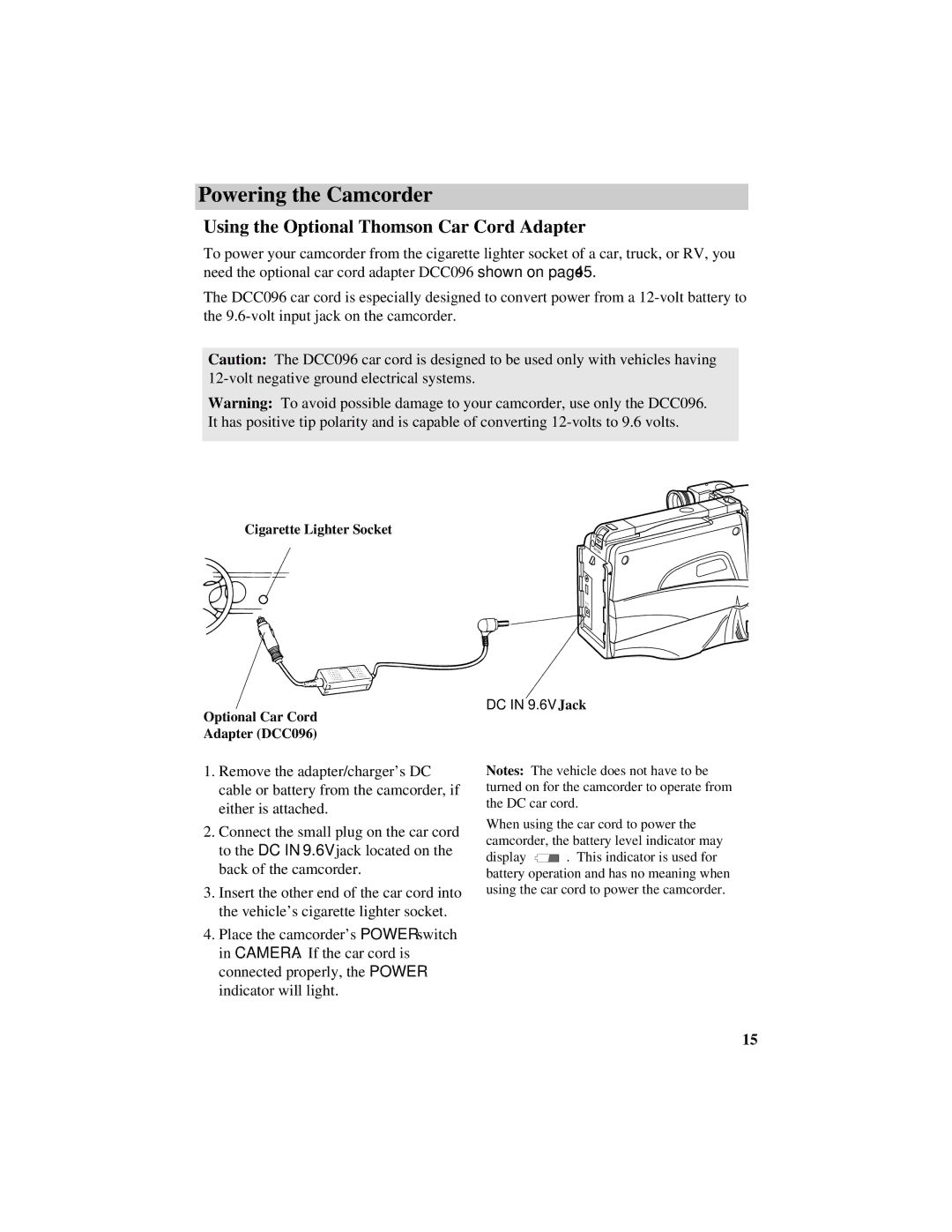 RCA CC417 manual Using the Optional Thomson Car Cord Adapter 