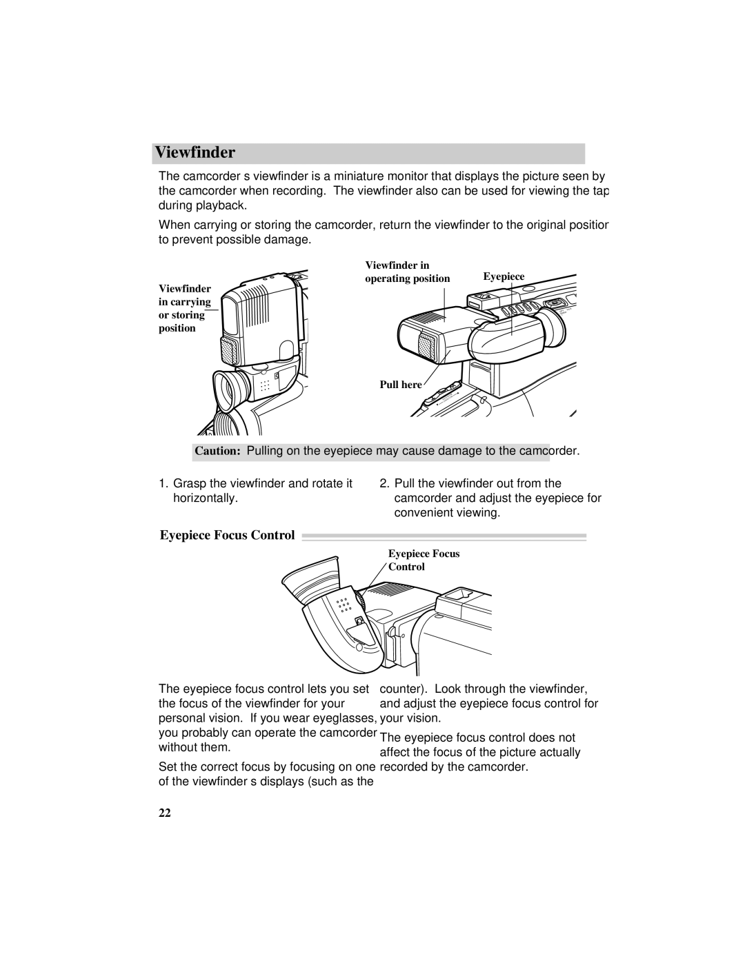 RCA CC417 manual Viewfinder, Eyepiece Focus Control 