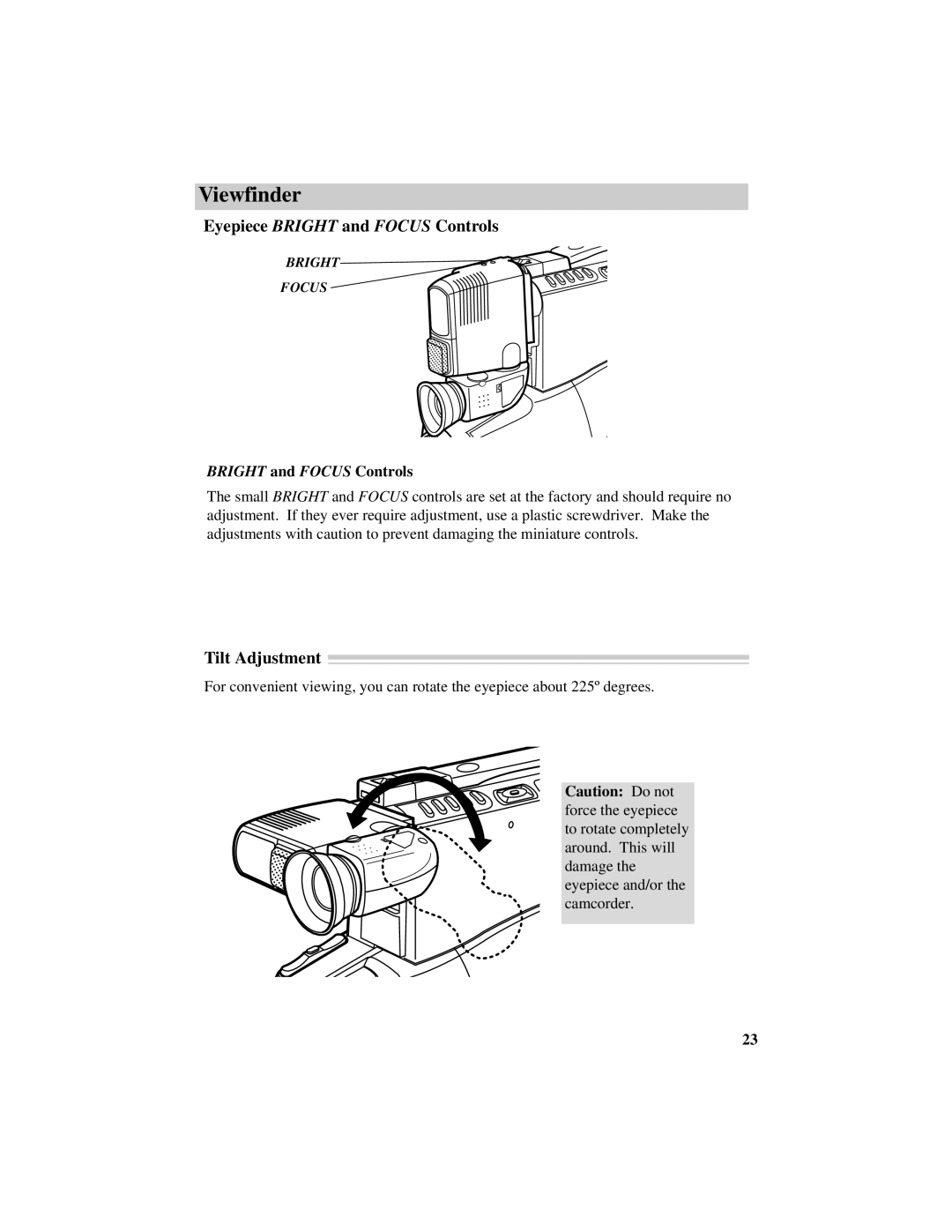 RCA CC417 manual Eyepiece Bright and Focus Controls, Tilt Adjustment 