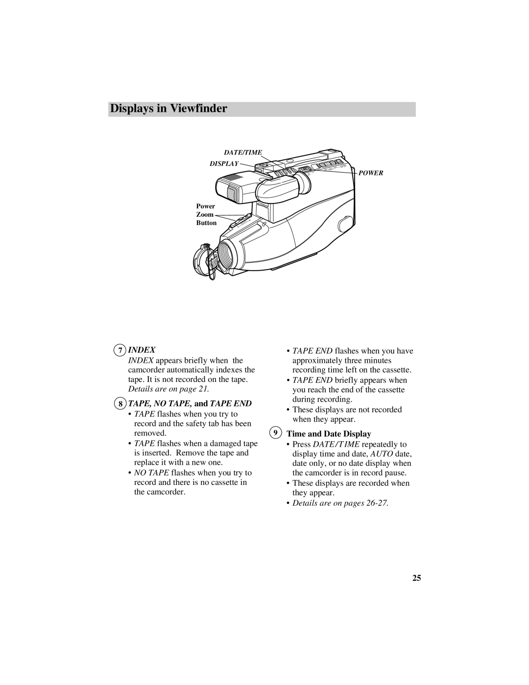 RCA CC417 manual Index, Time and Date Display 