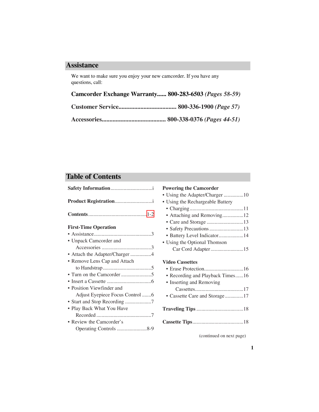 RCA CC417 manual Assistance, Table of Contents 