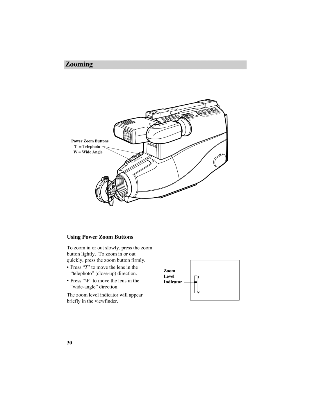 RCA CC417 manual Zooming, Using Power Zoom Buttons 