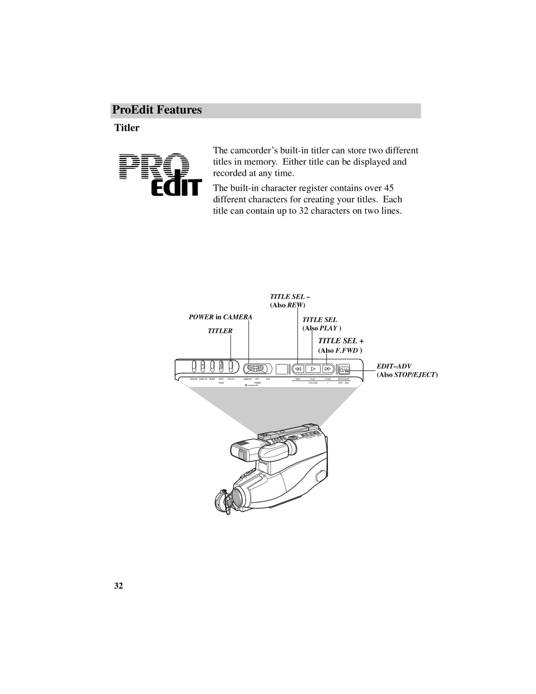 RCA CC417 manual Titler, Title SEL + 