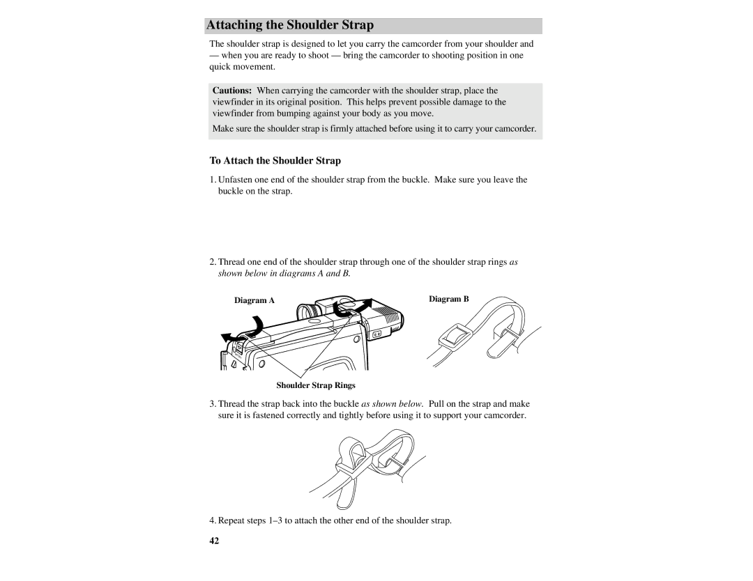 RCA CC417 manual Attaching the Shoulder Strap, To Attach the Shoulder Strap 