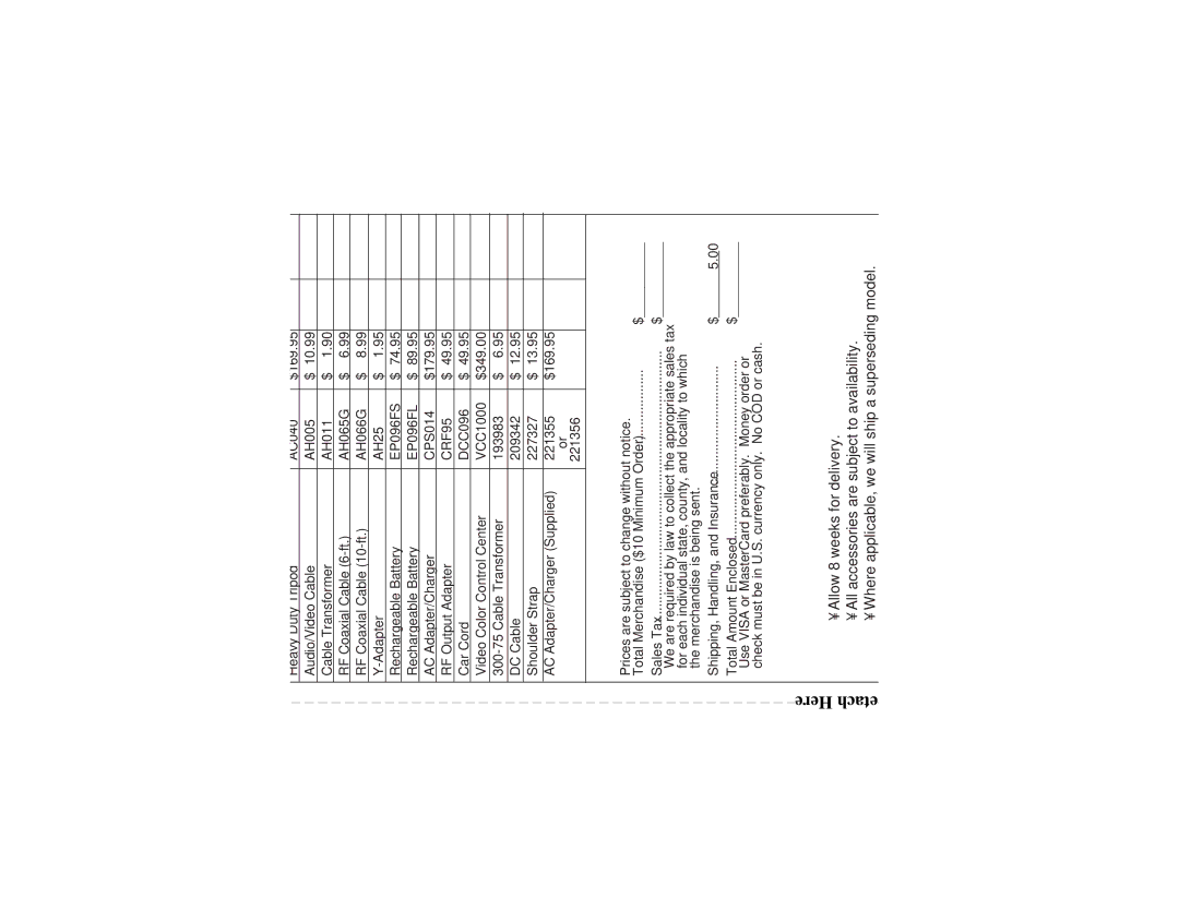 RCA manual Accessory Order Form, Please complete other side also, Order Form for Camcorder Models CC417 