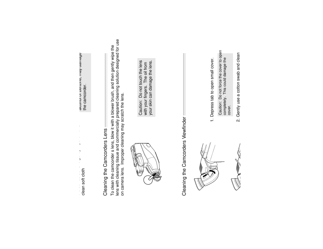 RCA CC417 manual Cleaning the Camcorder’s Lens, Cleaning the Camcorder’s Viewfinder 