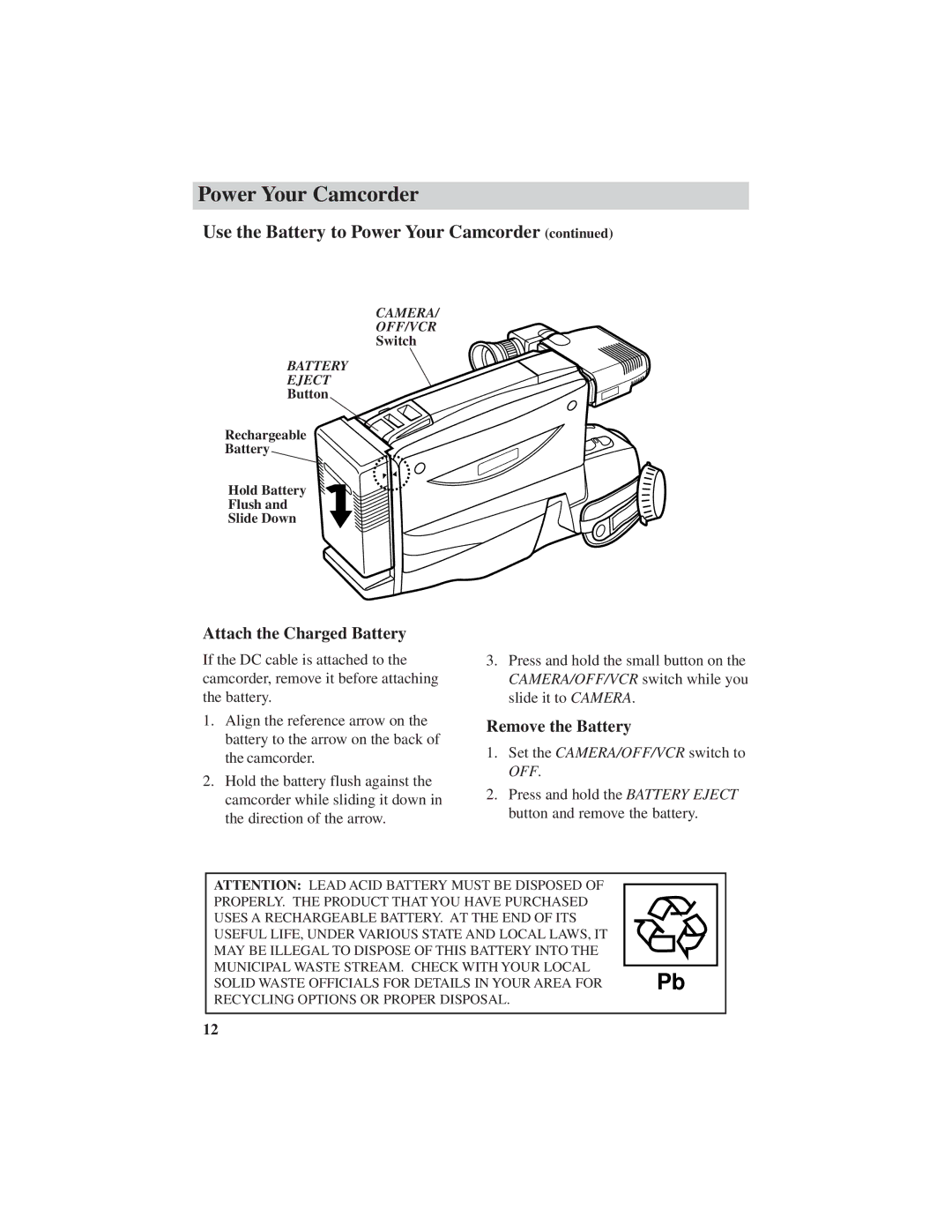 RCA CC4251 manual Attach the Charged Battery, Remove the Battery 