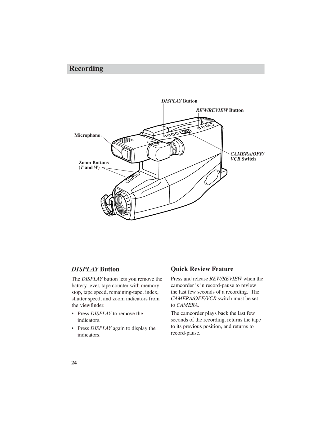 RCA CC4251 manual Display Button, Quick Review Feature 