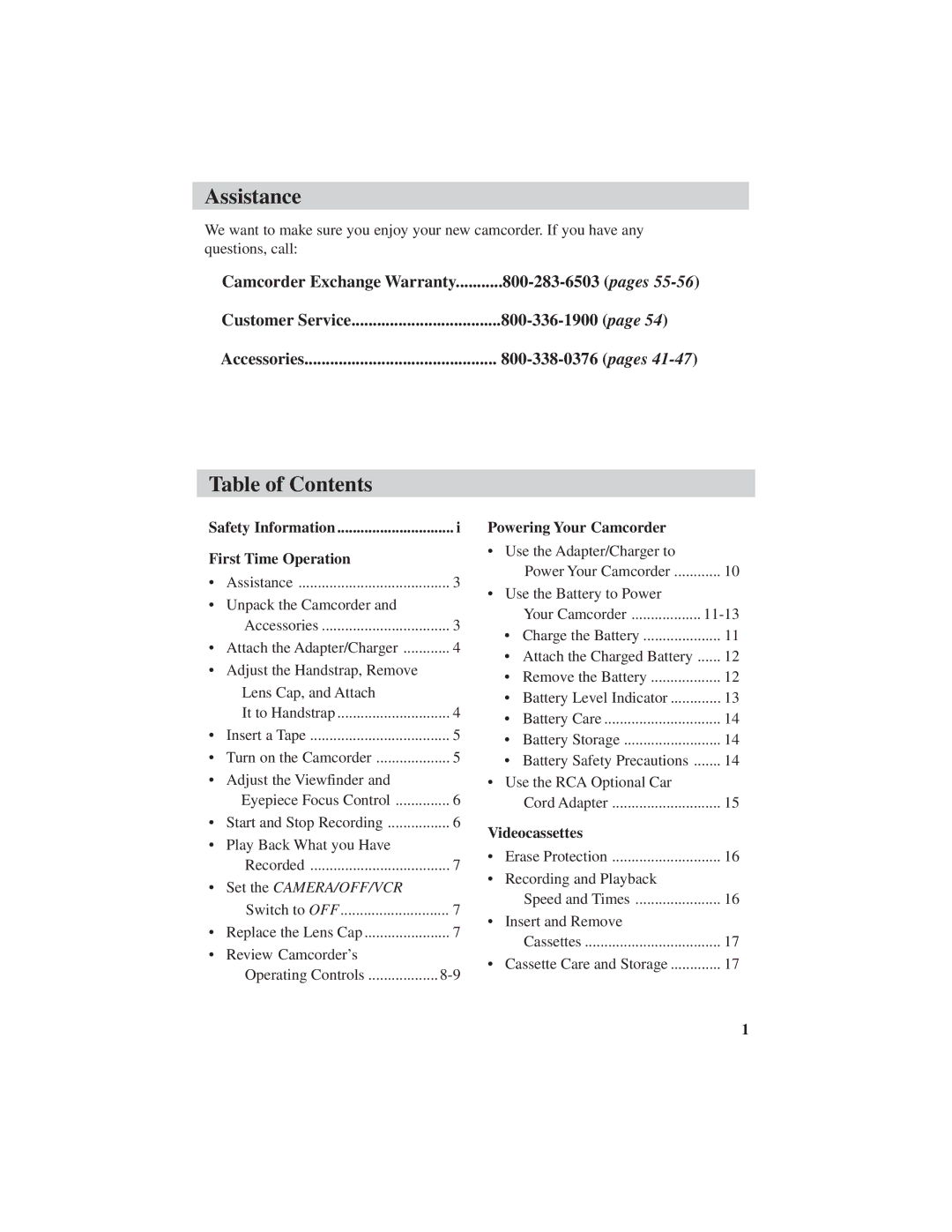 RCA CC4251 manual Assistance, Table of Contents 