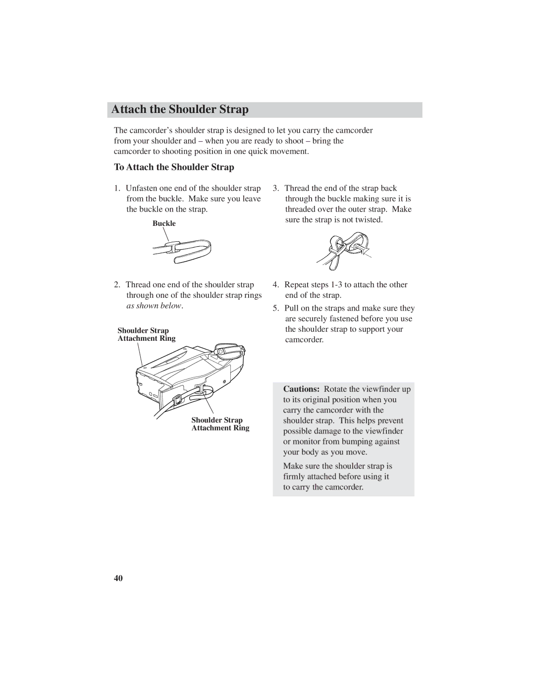 RCA CC4251 manual To Attach the Shoulder Strap 