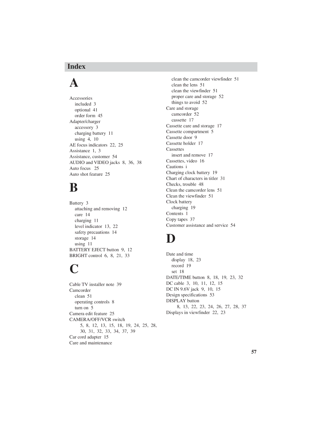 RCA CC4251 manual Index 