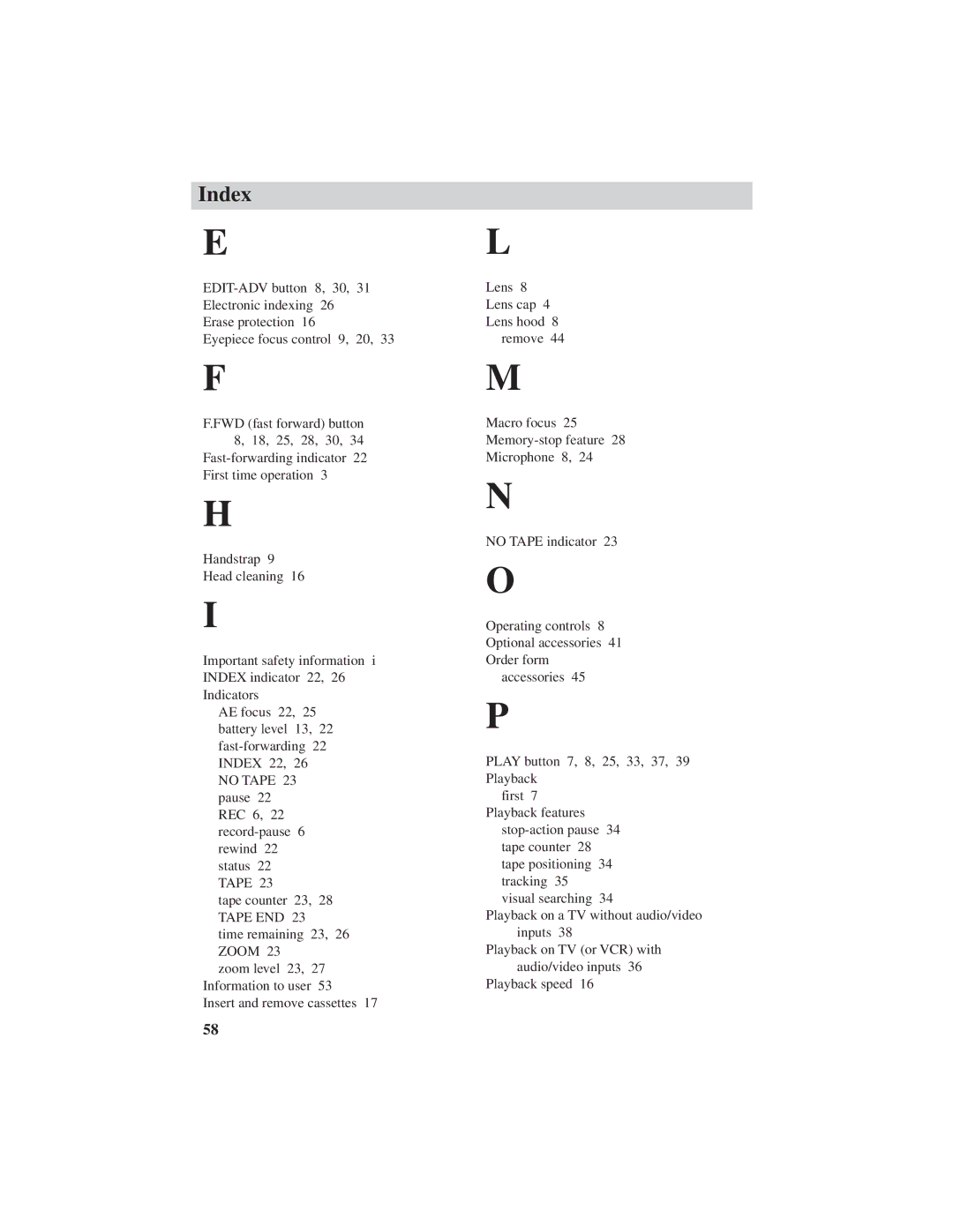 RCA CC4251 manual Index 