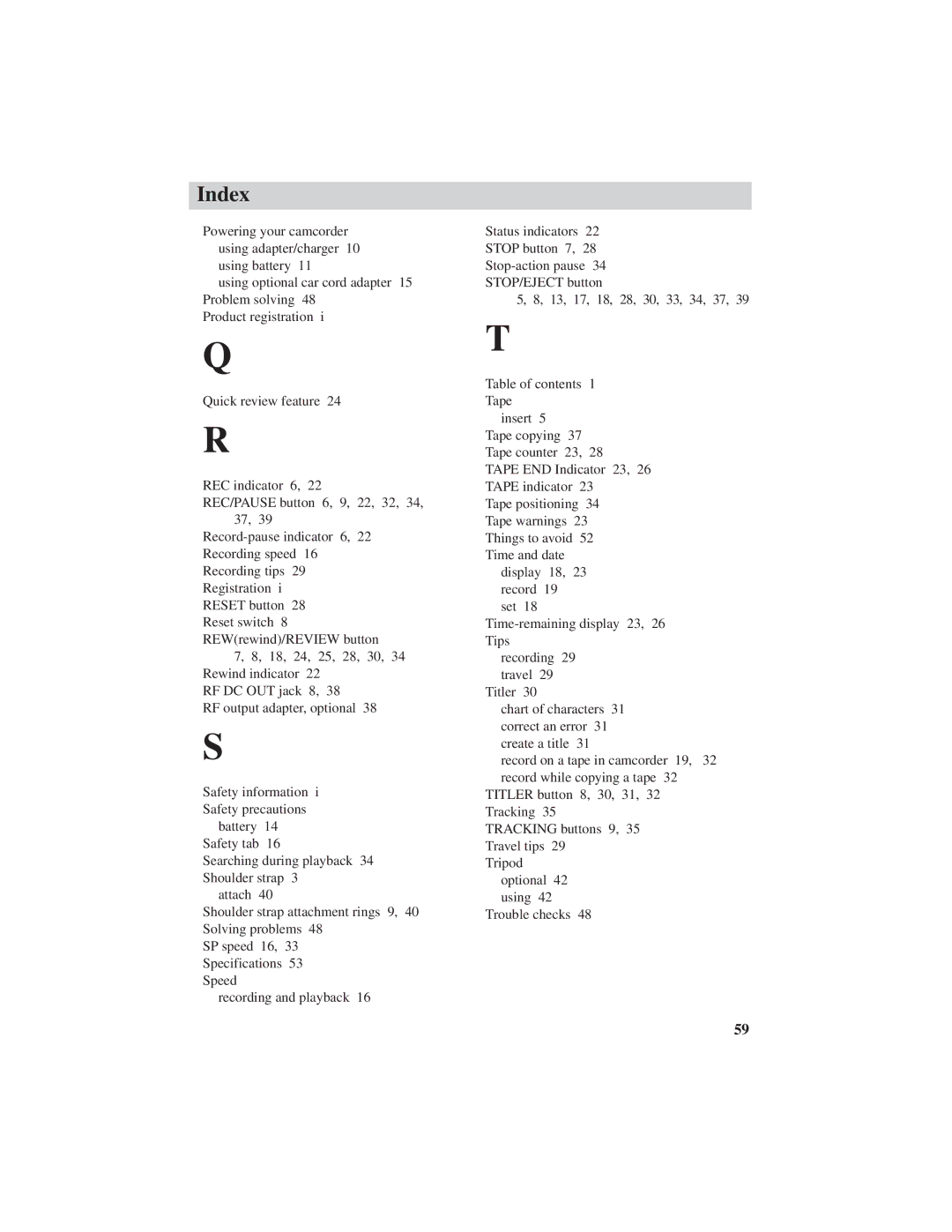 RCA CC4251 manual Index 