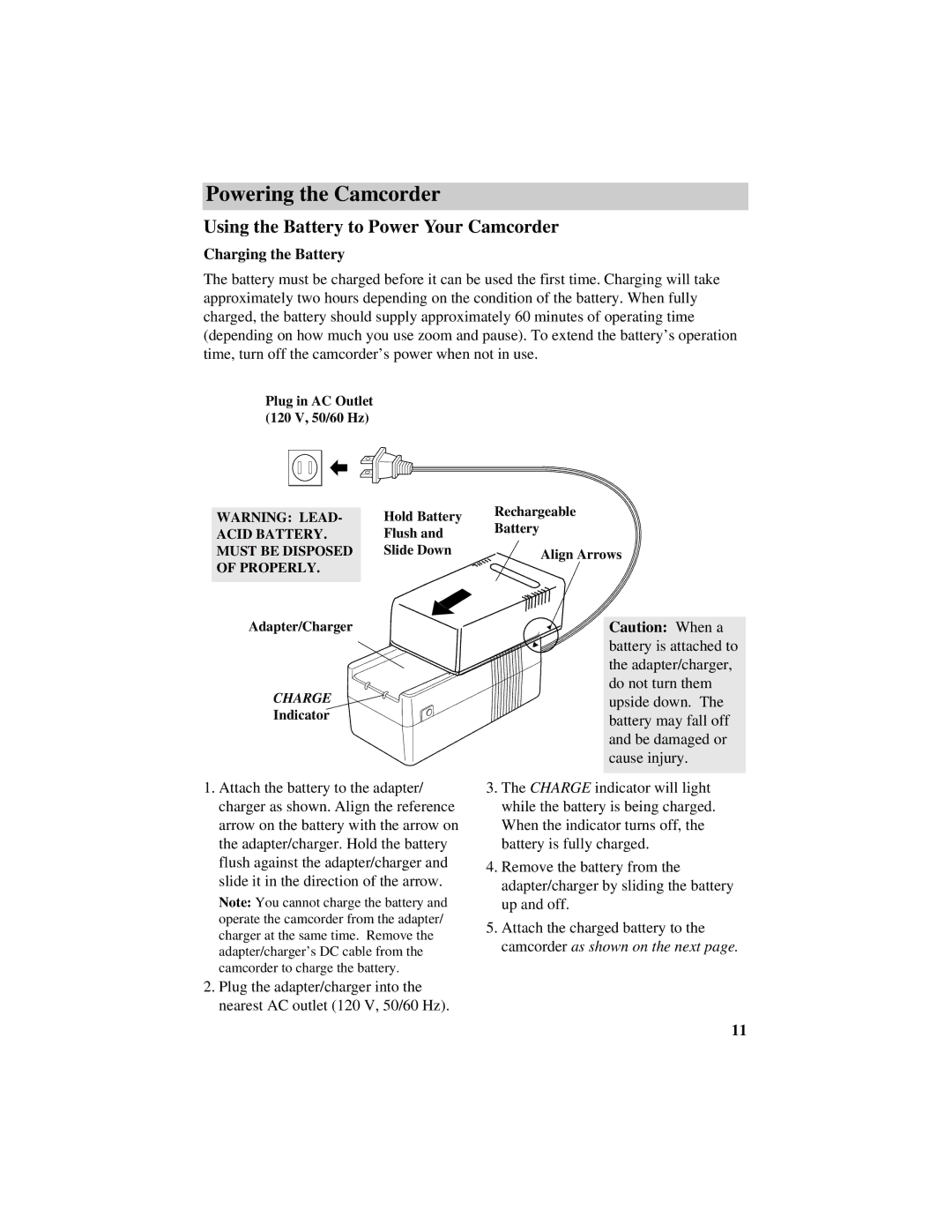 RCA CC432 manual Using the Battery to Power Your Camcorder, Charging the Battery 