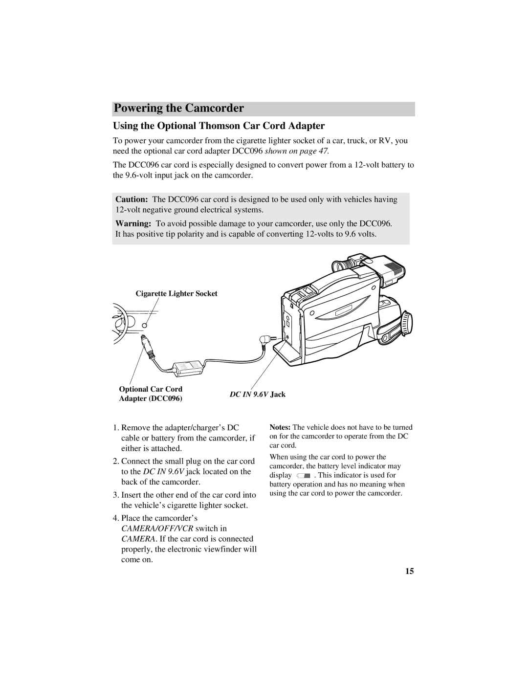 RCA CC432 manual Using the Optional Thomson Car Cord Adapter 