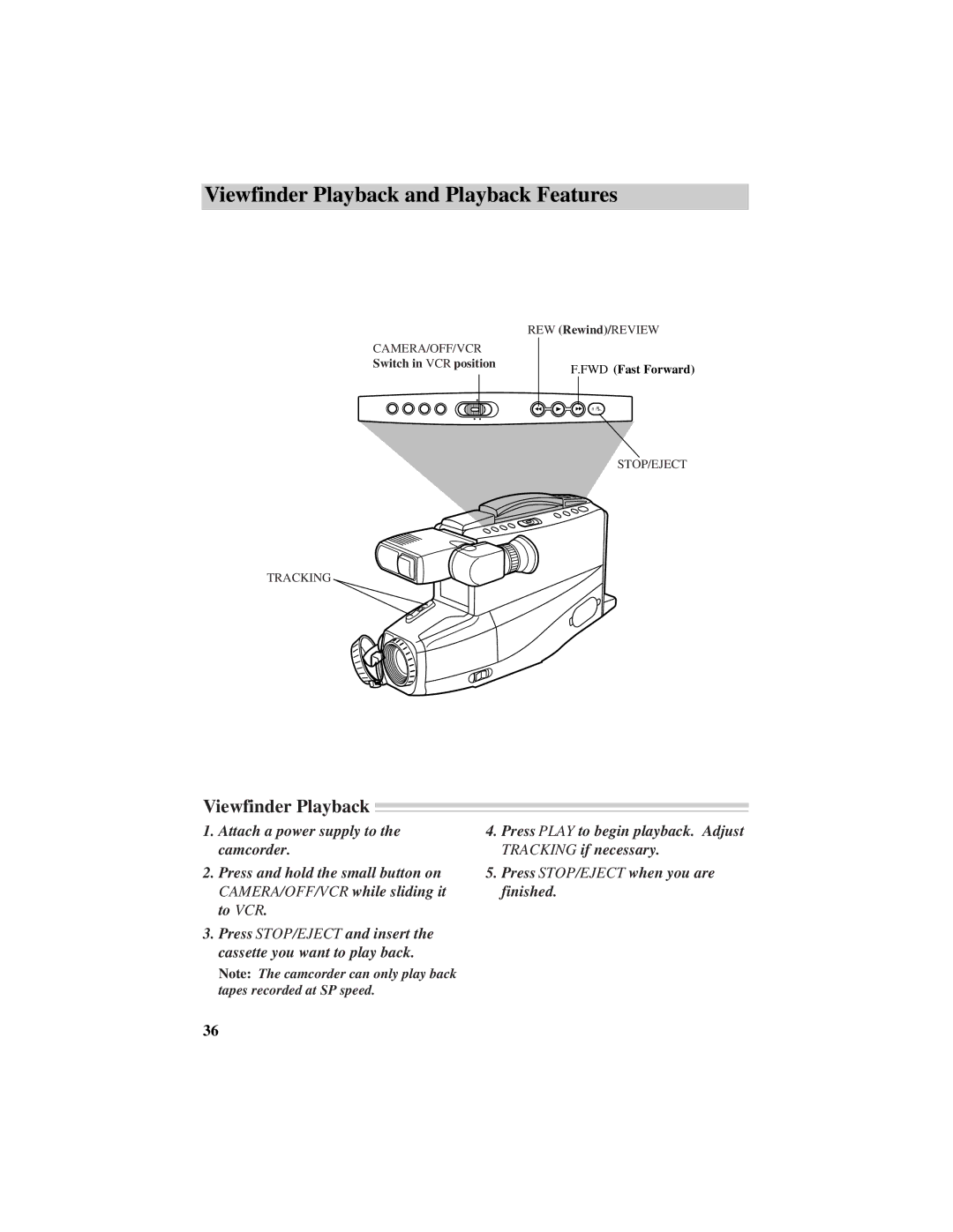 RCA CC432 manual Viewfinder Playback and Playback Features 