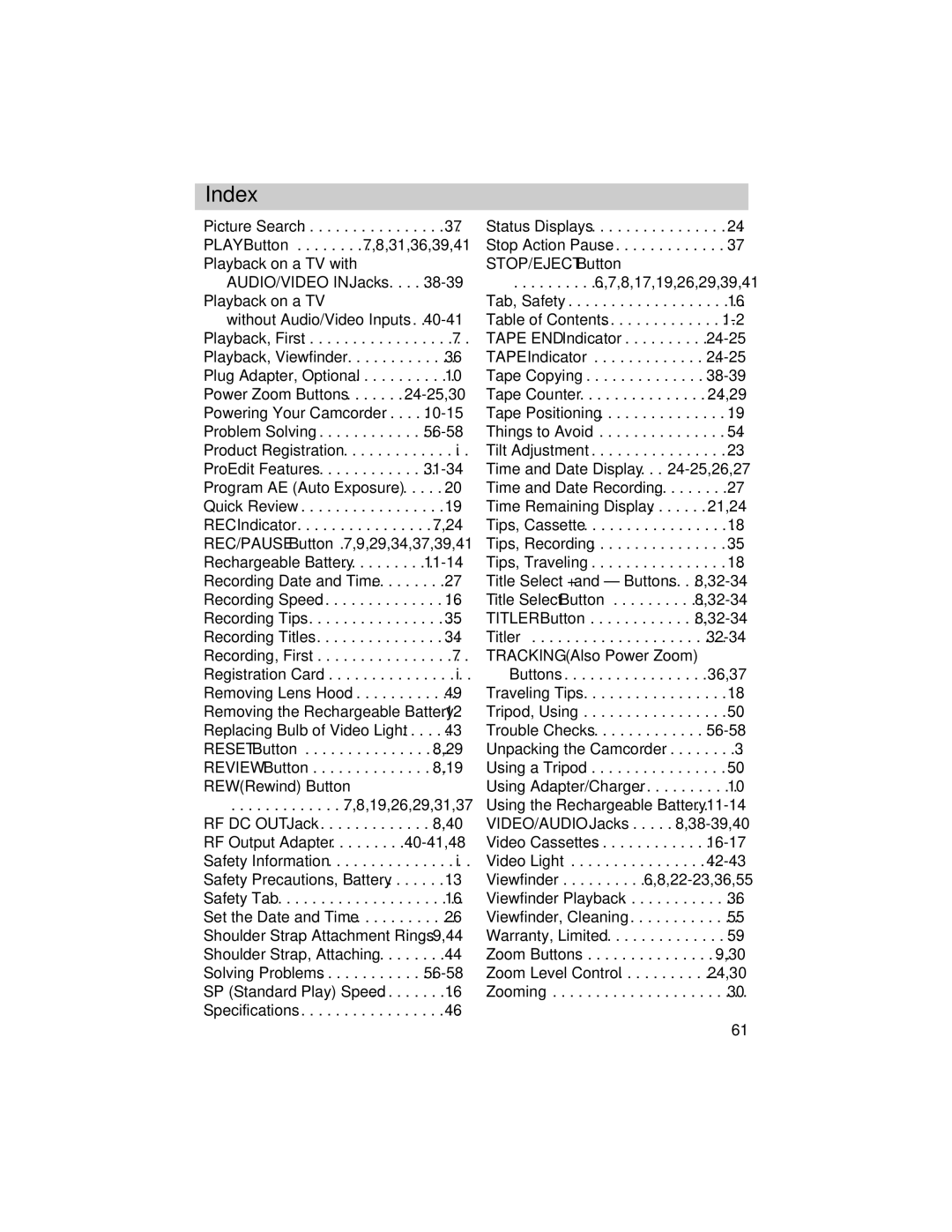 RCA CC432 manual Index 