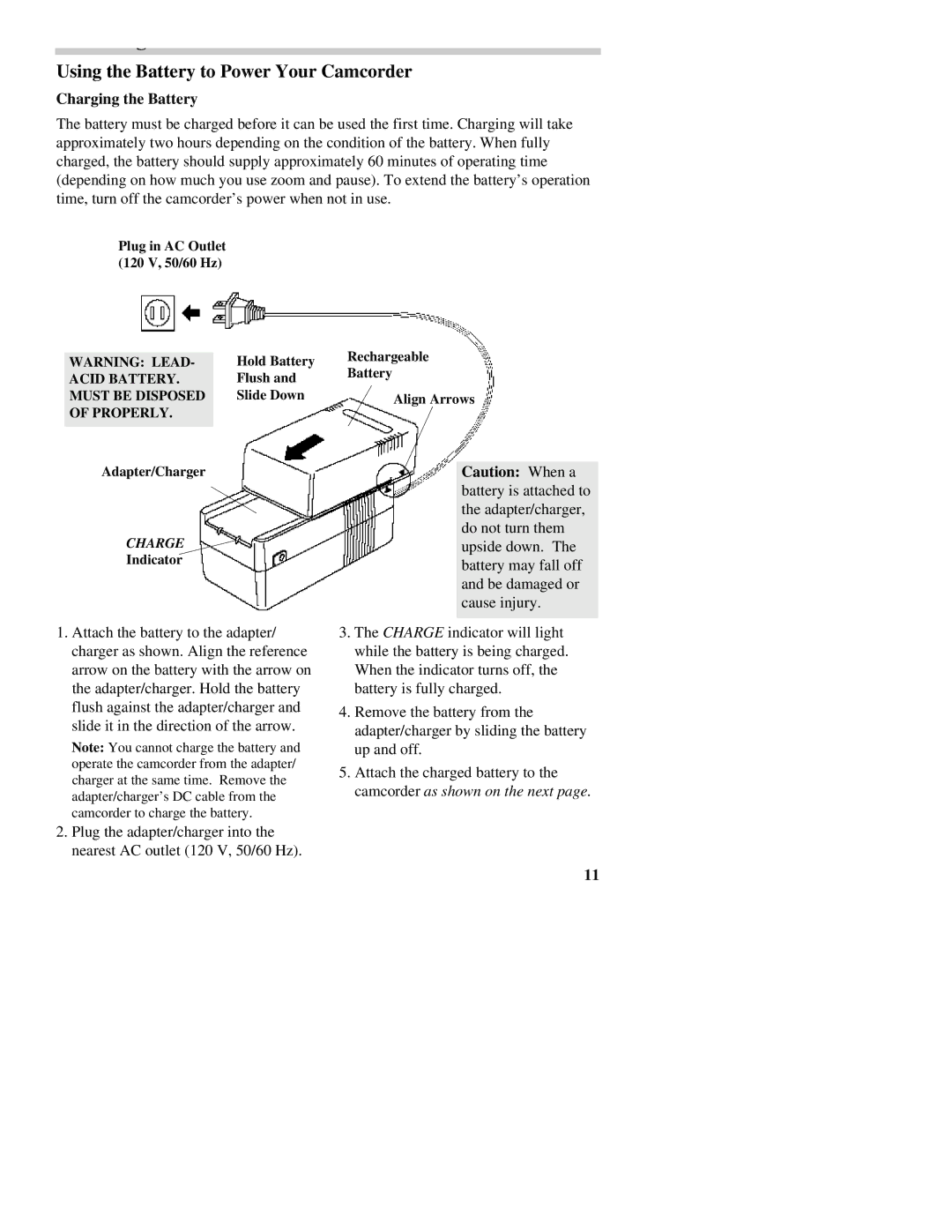 RCA CC437 manual Using the Battery to Power Your Camcorder, Charging the Battery 