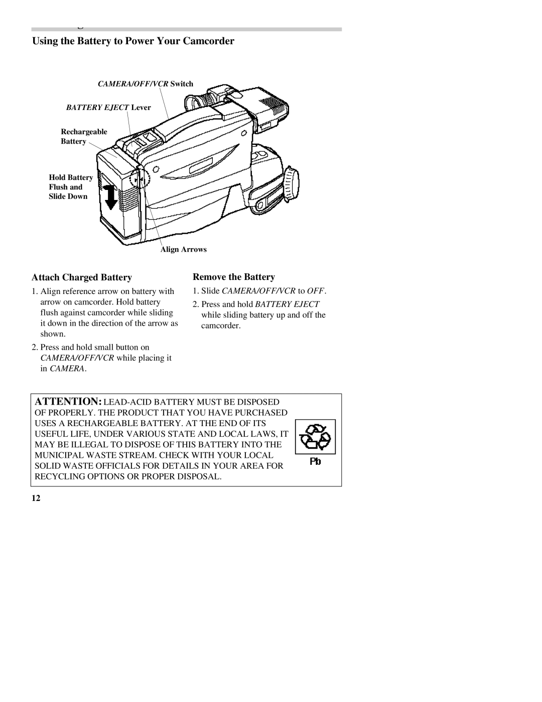 RCA CC437 manual Attach Charged Battery, Remove the Battery 