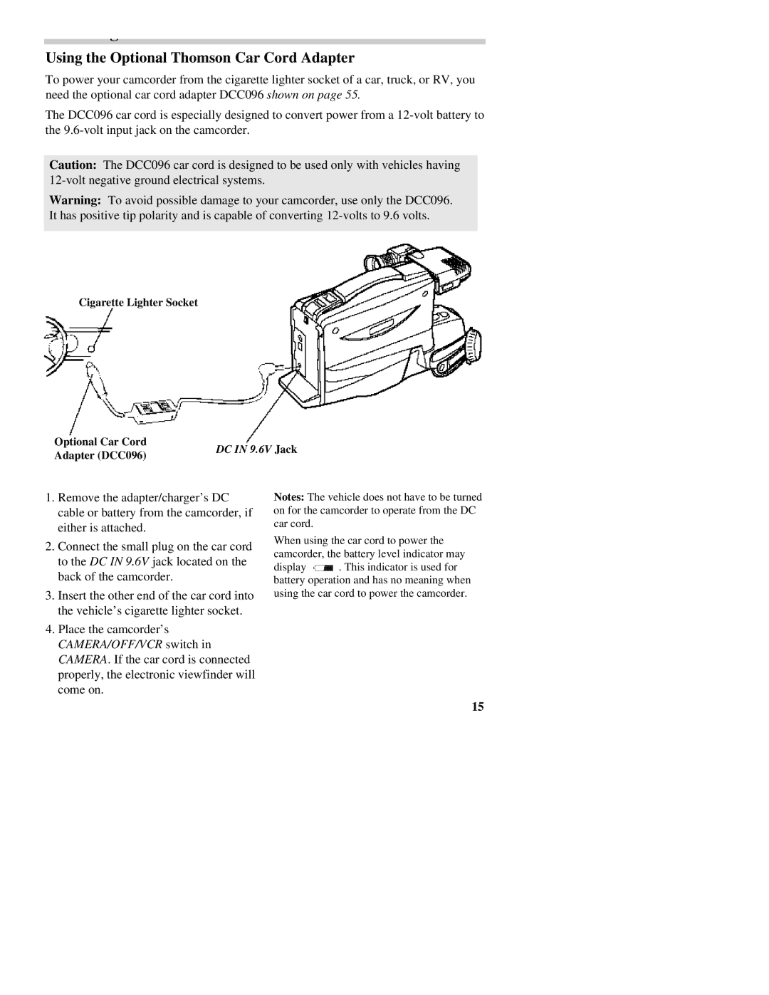 RCA CC437 manual Using the Optional Thomson Car Cord Adapter 