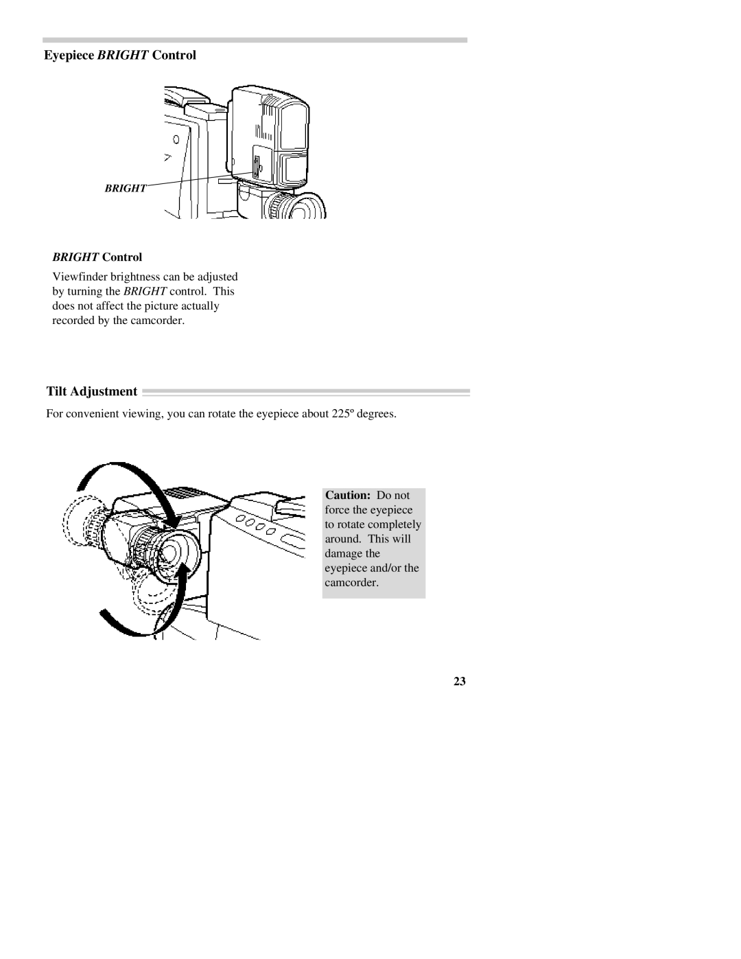 RCA CC437 manual Eyepiece Bright Control, Tilt Adjustment 