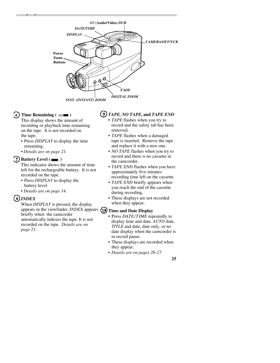 RCA CC437 manual Time Remaining, Battery Level, Time and Date Display 