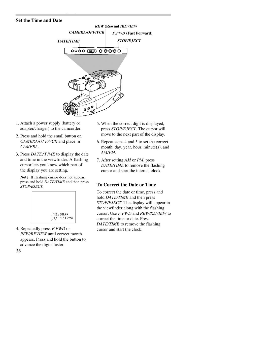 RCA CC437 manual Set the Time and Date, To Correct the Date or Time 