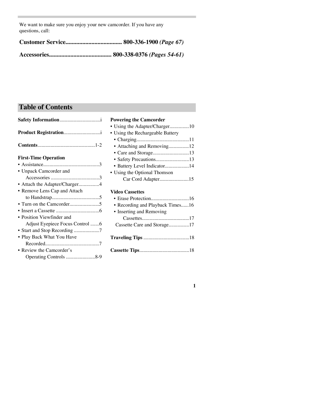 RCA CC437 manual Table of Contents 