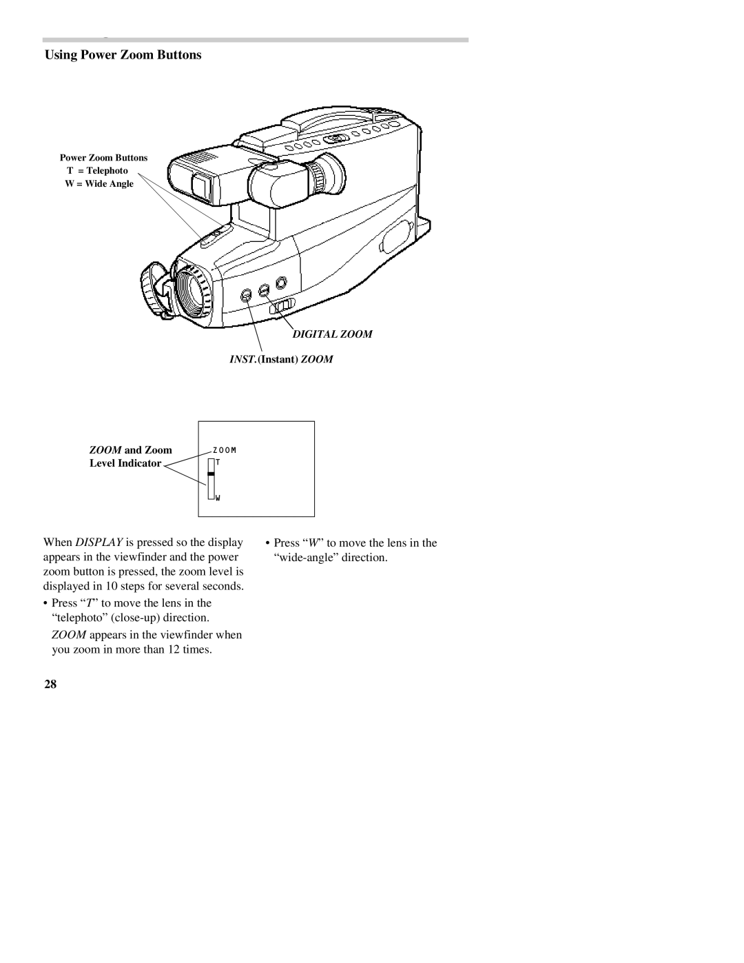 RCA CC437 manual Using Power Zoom Buttons 