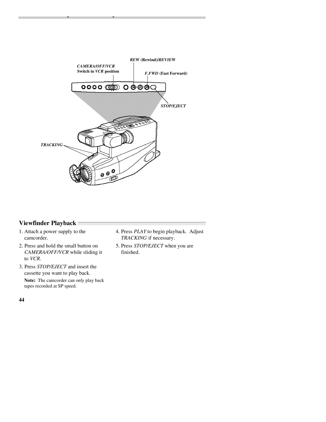 RCA CC437 manual Viewfinder Playback 