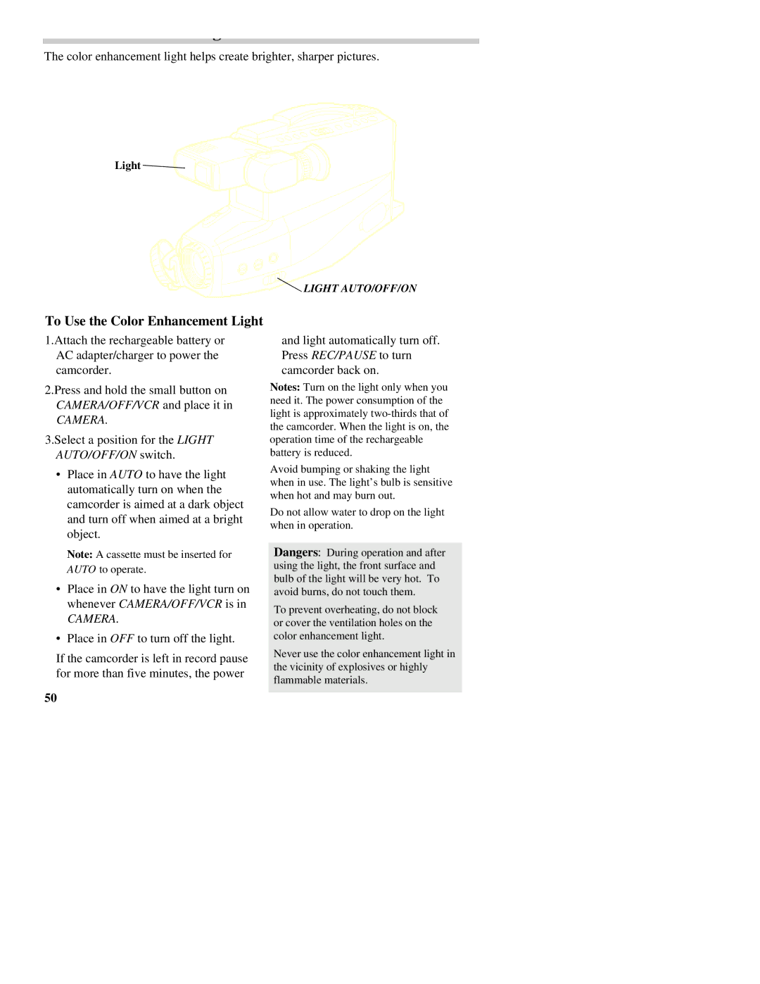 RCA CC437 manual To Use the Color Enhancement Light 