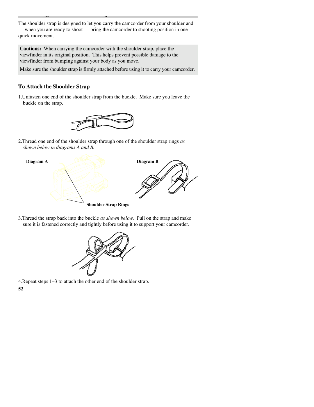 RCA CC437 manual To Attach the Shoulder Strap 