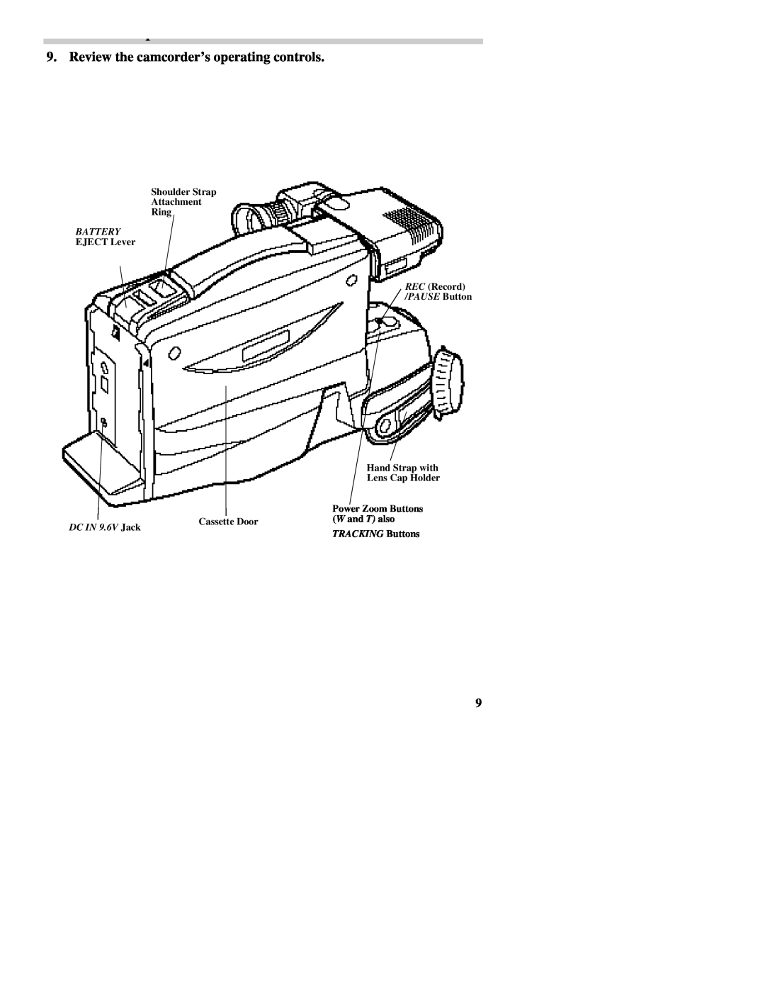 RCA CC437 manual Review the camcorder’s operating controls, Shoulder Strap Attachment Ring, EJECT Lever, Cassette Door 