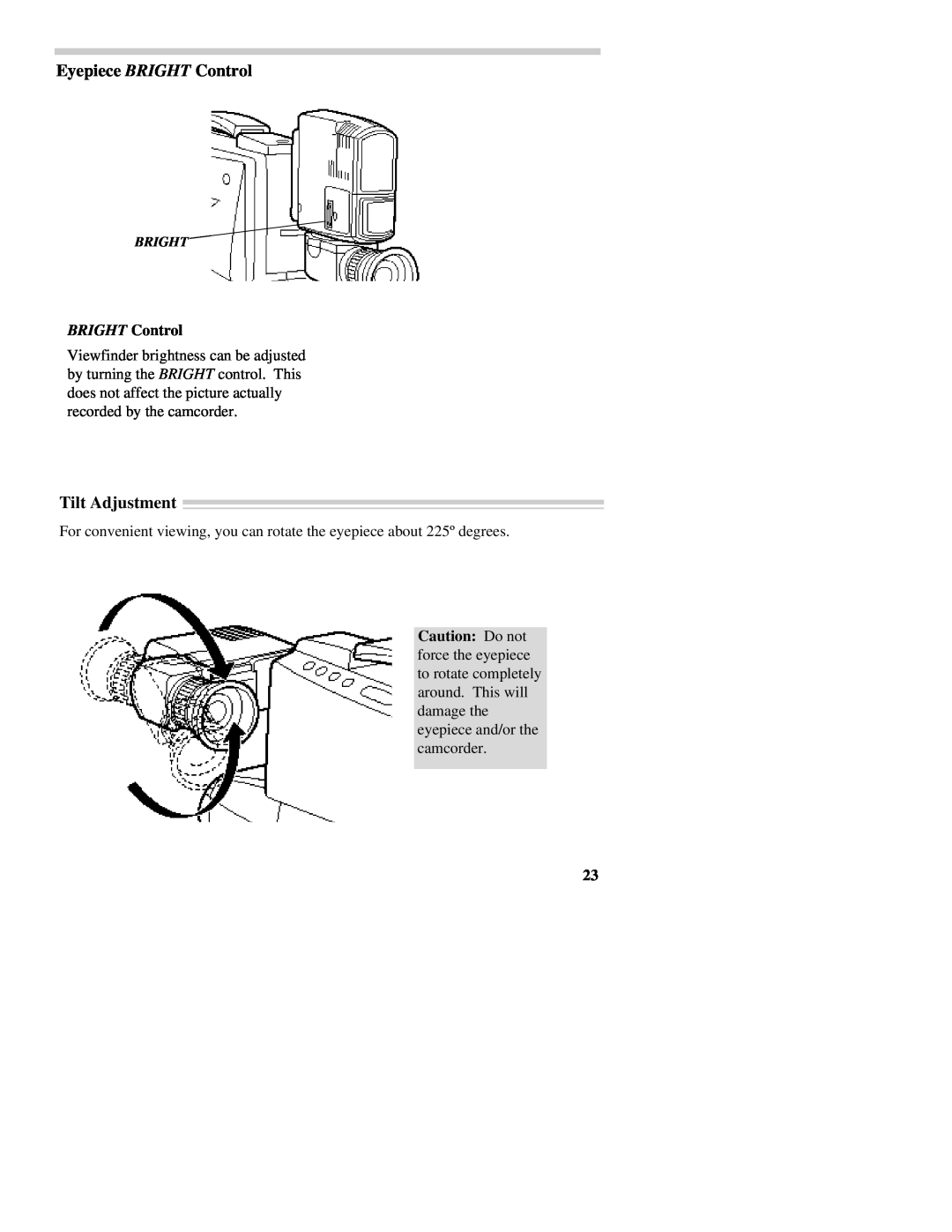 RCA CC437 manual Eyepiece BRIGHT Control, Tilt Adjustment 