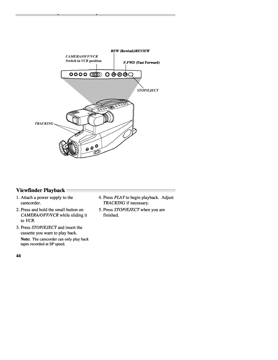 RCA CC437 manual Viewfinder Playback 
