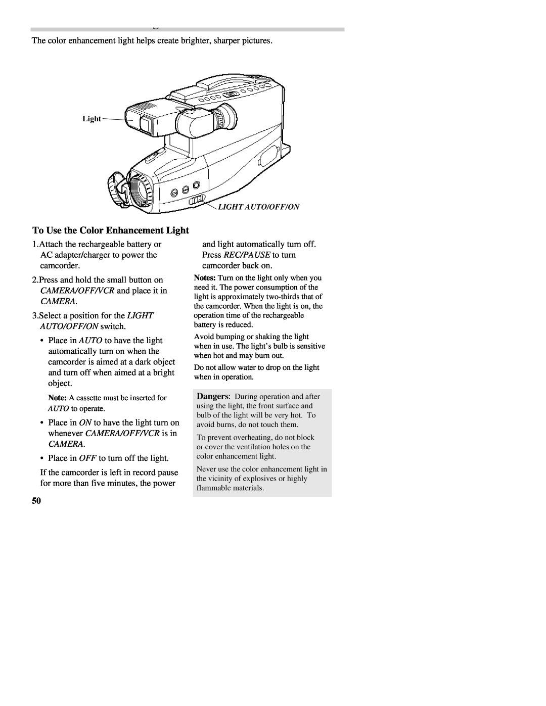 RCA CC437 manual To Use the Color Enhancement Light 