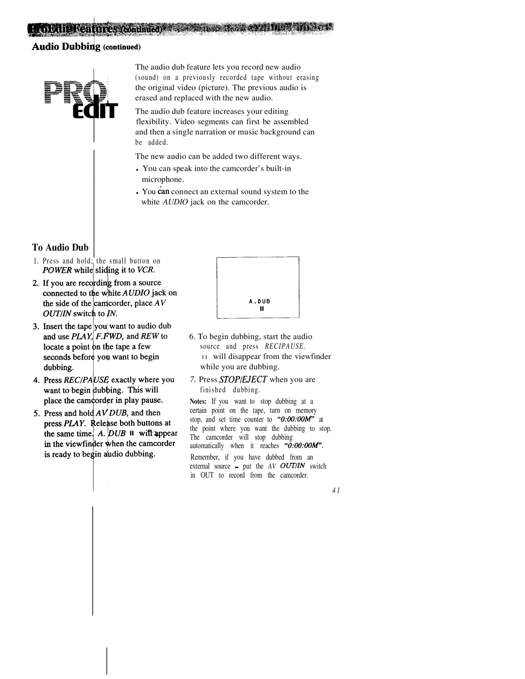 RCA CC543 warranty To Audio Dub 