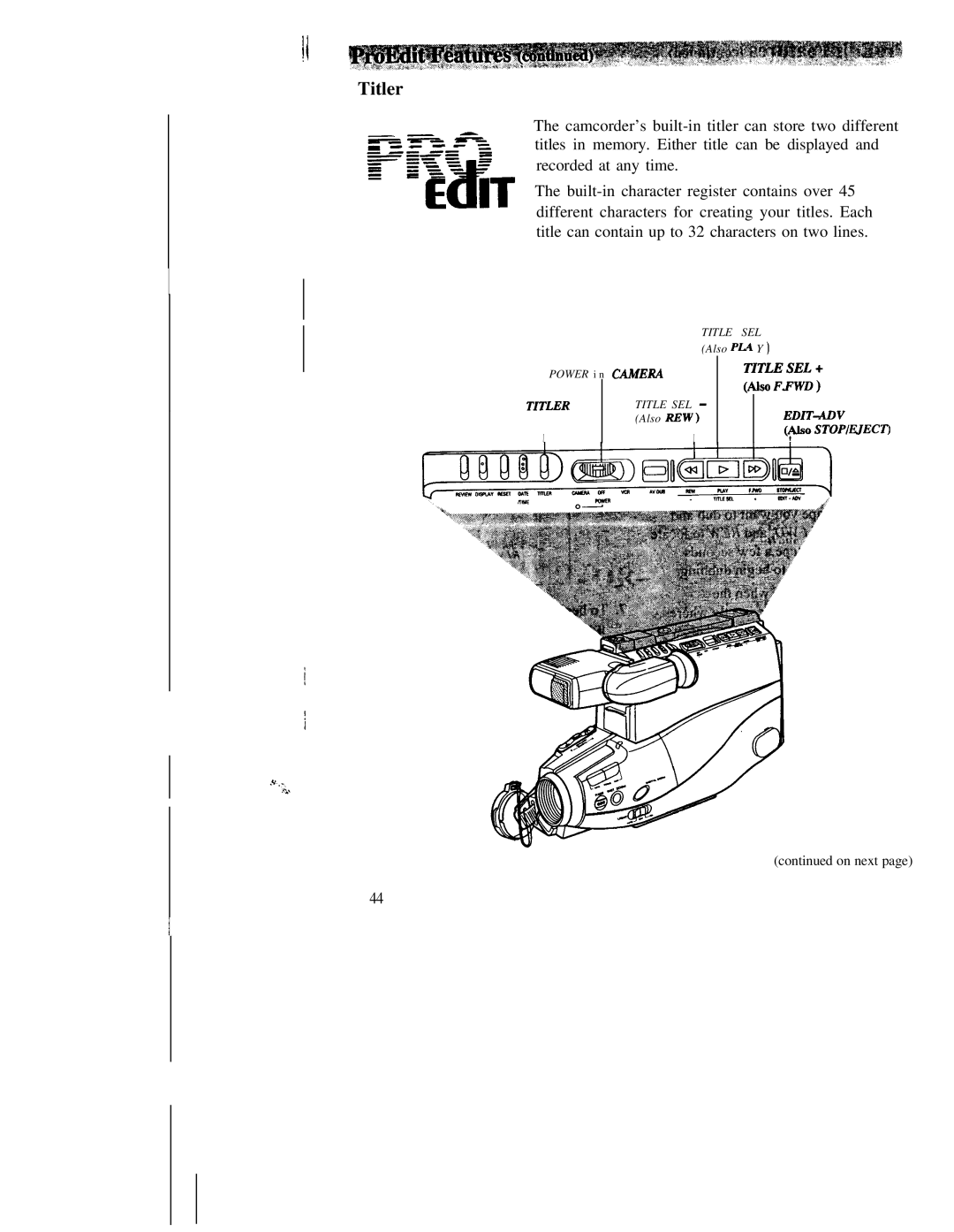 RCA CC543 warranty Titler, Titlesel+ 