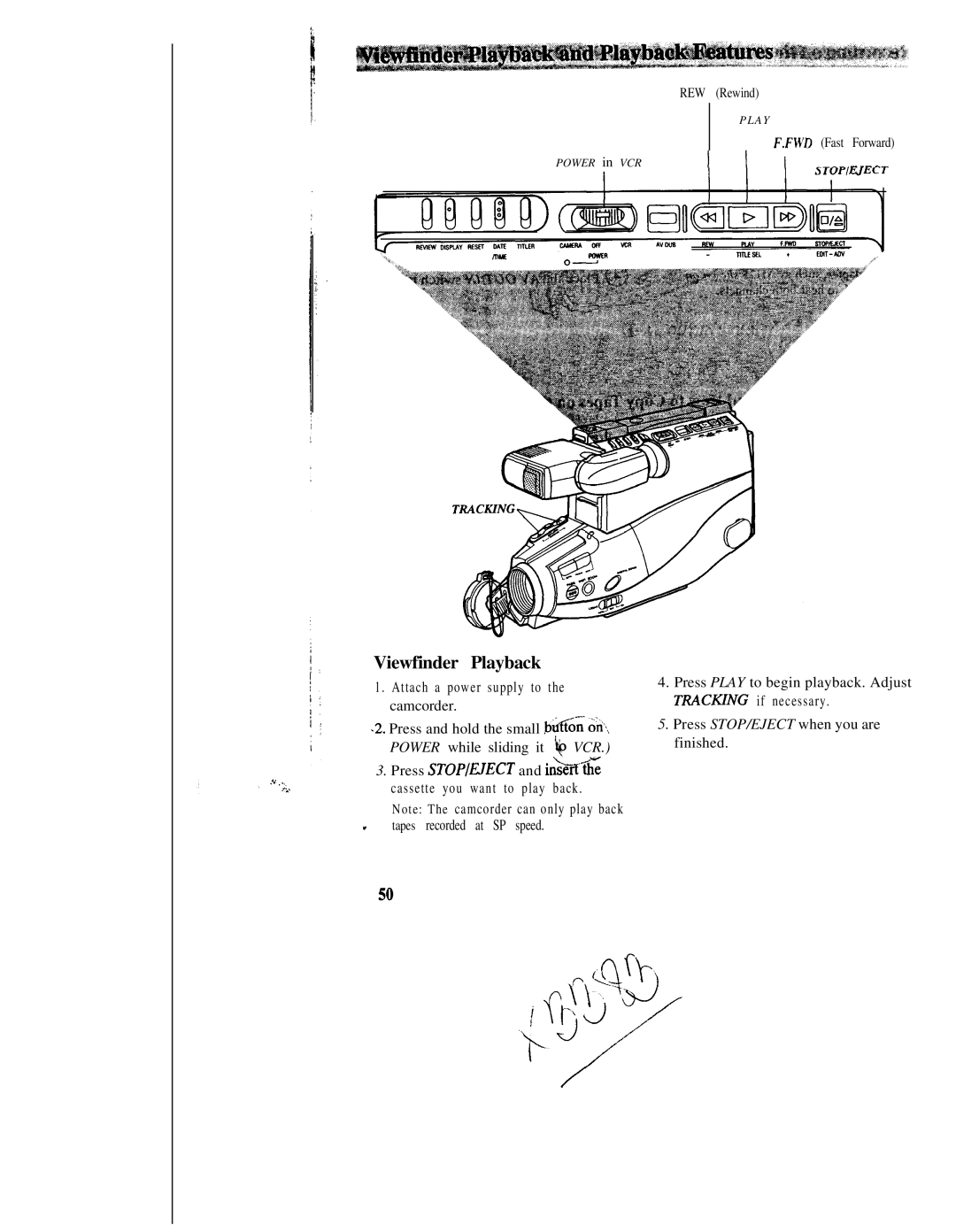 RCA CC543 warranty Viewfinder Playback 