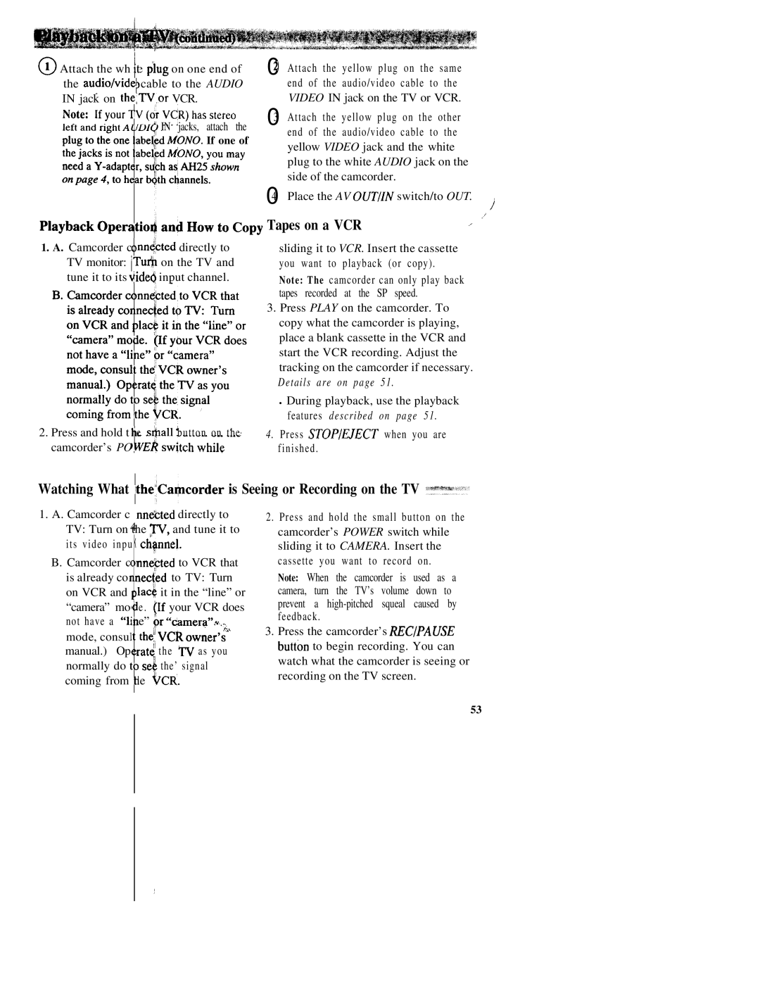 RCA CC543 warranty Tapes on a VCR 