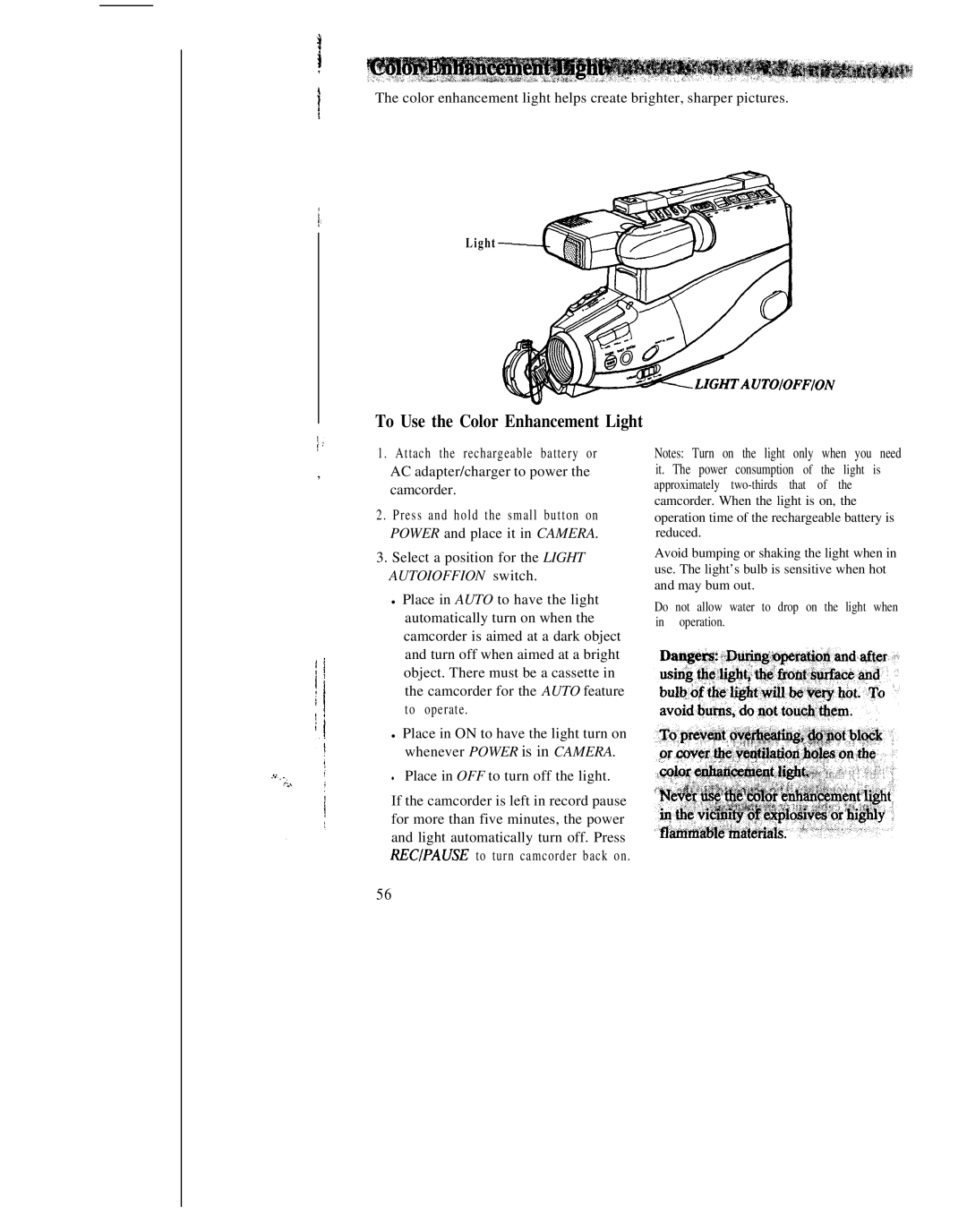 RCA CC543 warranty To Use the Color Enhancement Light 