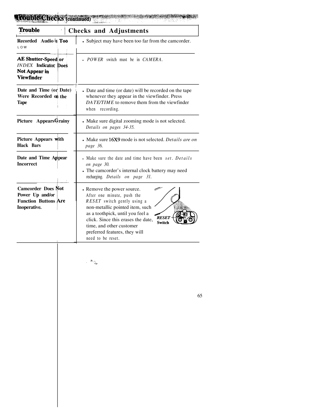 RCA CC543 warranty Wuble 1T Checks and Adjustments, Recording 