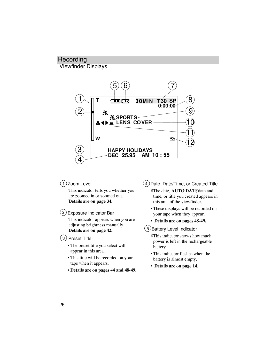 RCA CC616 manual Viewfinder Displays 